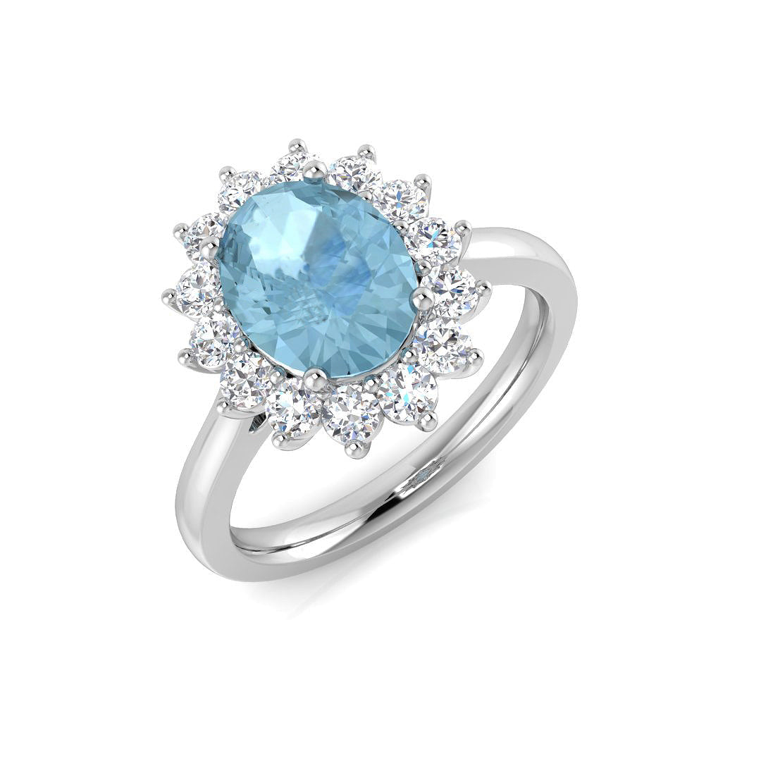 Aquamarine Halo Enagament Ring in 10K/14K gold and platinum with certified lab-grown or natural diamonds