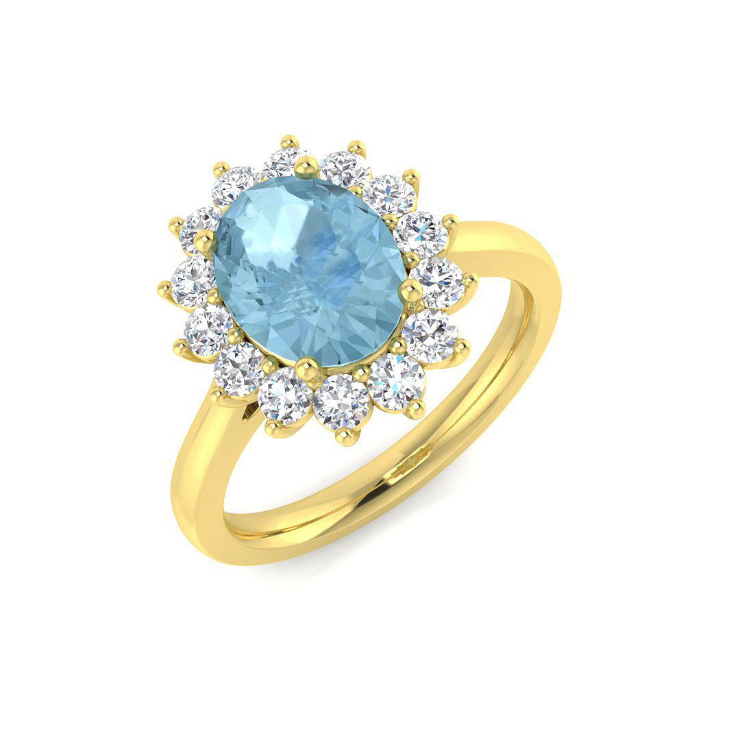 Aquamarine Halo Enagament Ring in 10K/14K gold and platinum with certified lab-grown or natural diamonds
