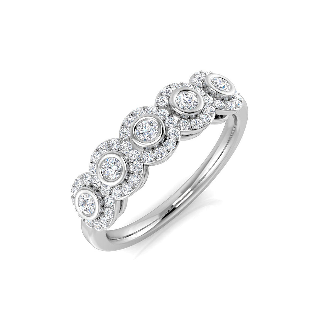 5 Stone Diamond Ring 0.33ct Bezel Halo Band UK Hallmarked in 10K/14K gold and platinum with certified lab-grown or natural diamonds