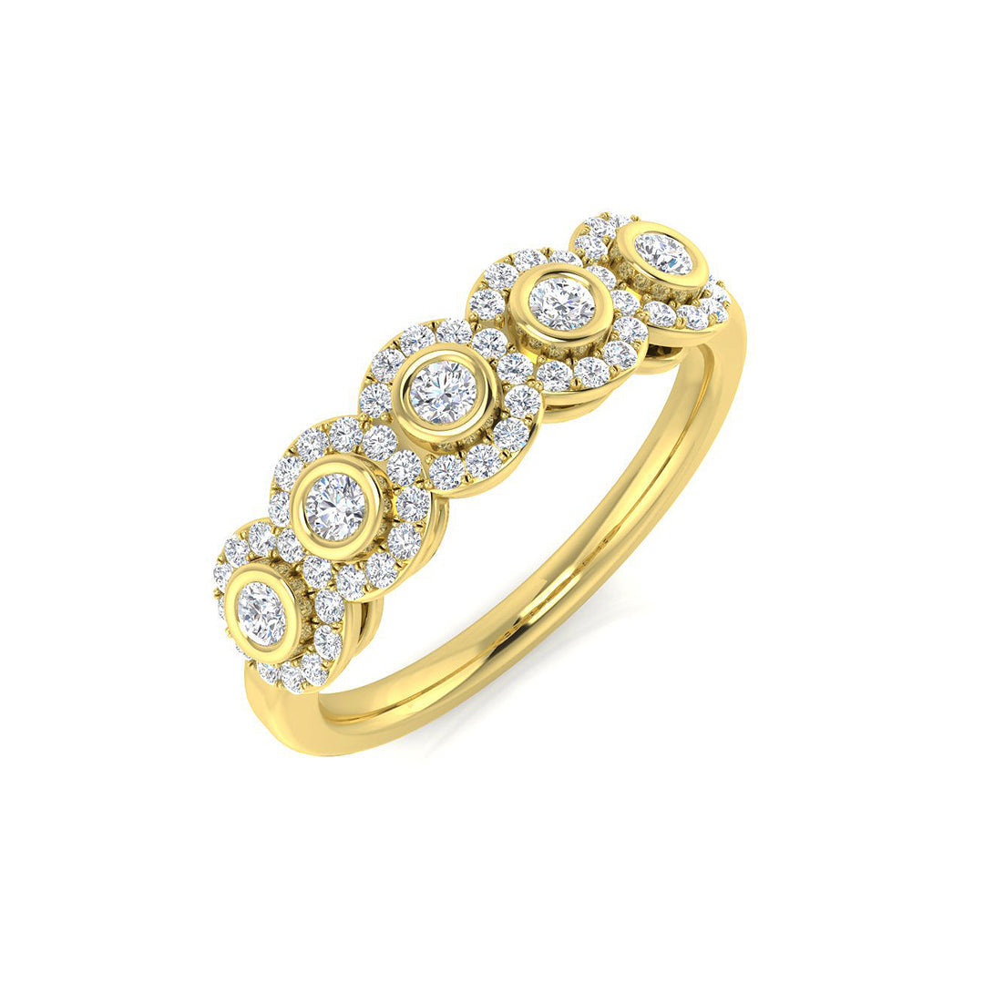 5 Stone Diamond Ring 0.33ct Bezel Halo Band UK Hallmarked in 10K/14K gold and platinum with certified lab-grown or natural diamonds