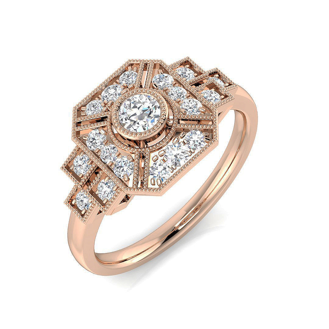 Vintage-Style Diamond Halo Ring in 10K/14K gold and platinum with certified lab-grown or natural diamonds