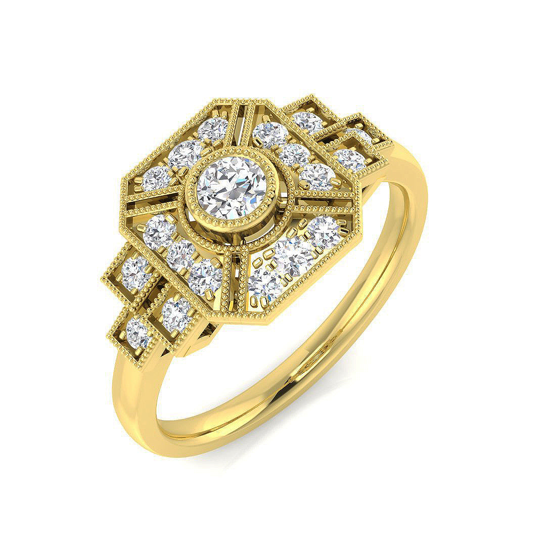 Vintage-Style Diamond Halo Ring in 10K/14K gold and platinum with certified lab-grown or natural diamonds