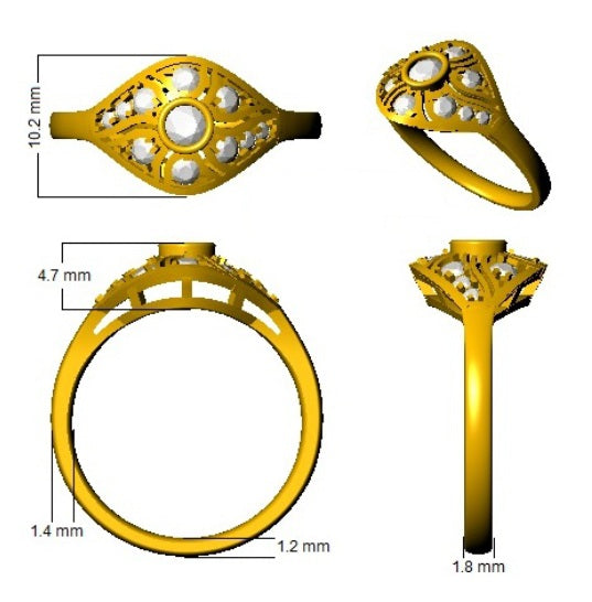 0.33ct Lab Diamond Art Deco Vintage Floral Engagement Ring in 10K/14K gold and platinum with certified lab-grown or natural diamonds