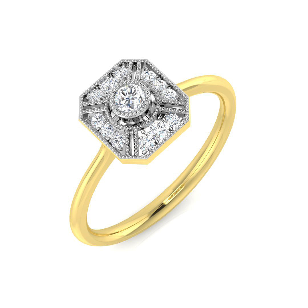 Lab Grown Round Diamond Vintage Ring in 10K/14K gold and platinum with certified lab-grown or natural diamonds