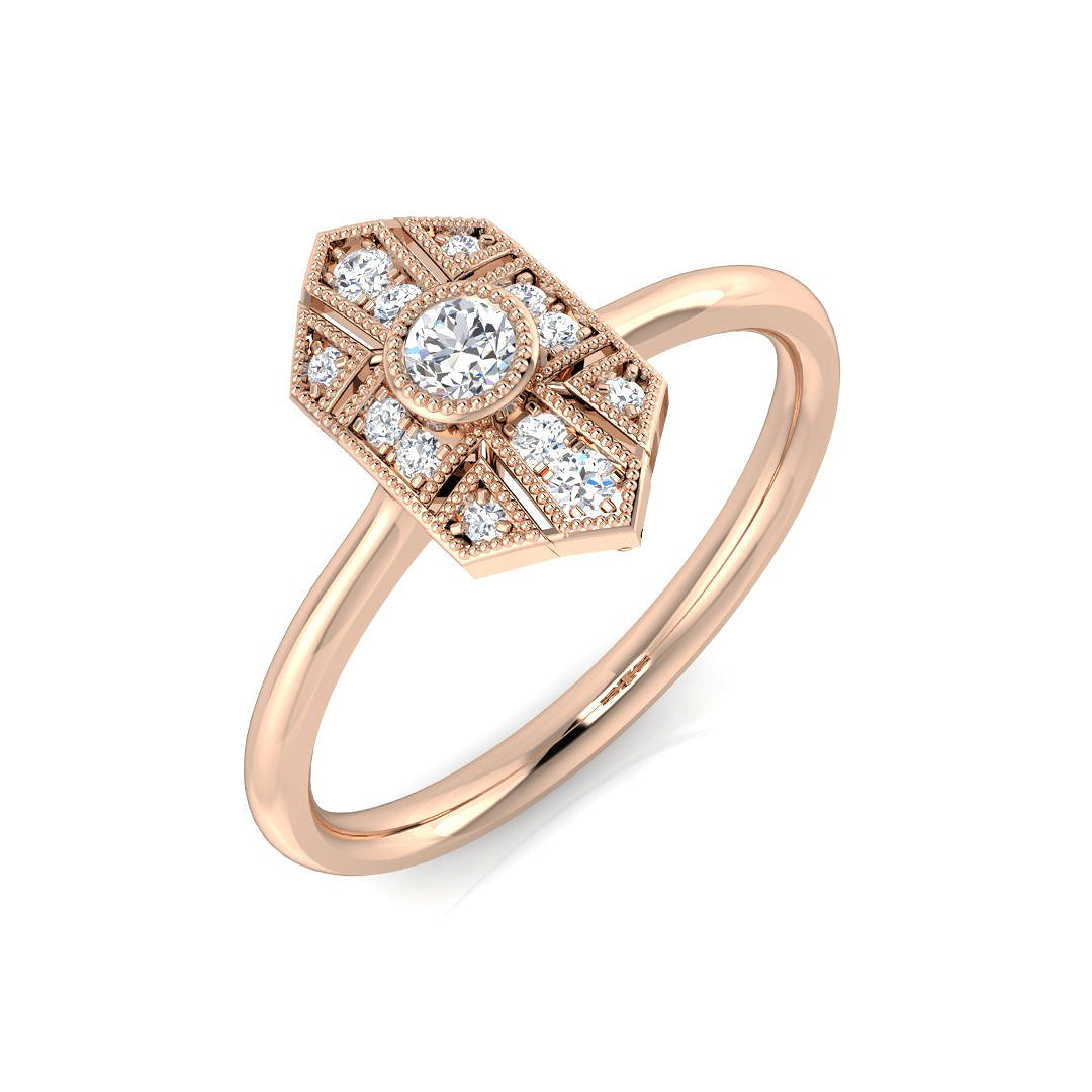 Art Deco Hexagon Diamond Cluster Ring 0.15ct in 10K/14K gold and platinum with certified lab-grown or natural diamonds