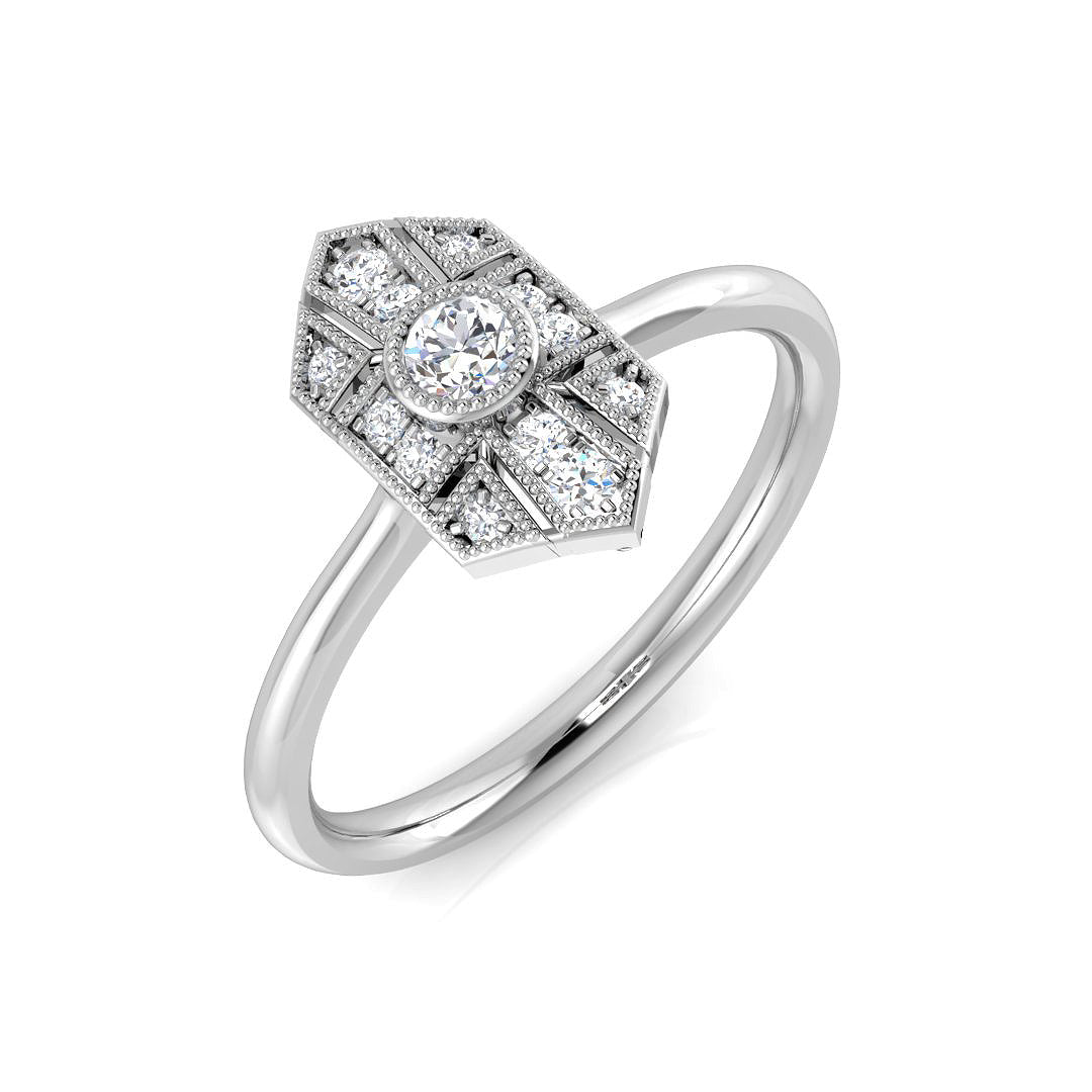 Art Deco Hexagon Diamond Cluster Ring 0.15ct in 10K/14K gold and platinum with certified lab-grown or natural diamonds