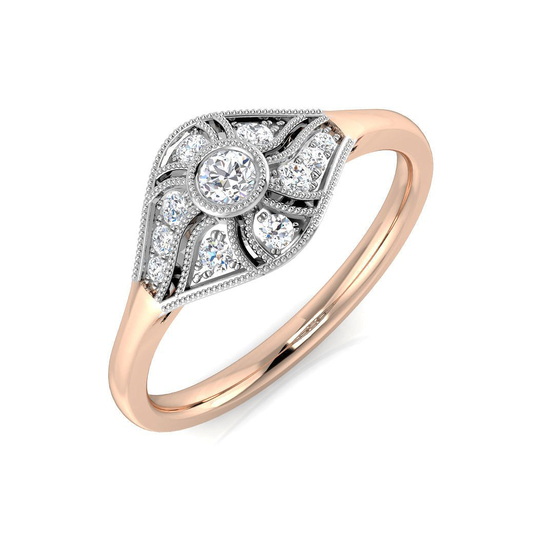 0.33ct Lab Diamond Art Deco Vintage Floral Engagement Ring in 10K/14K gold and platinum with certified lab-grown or natural diamonds