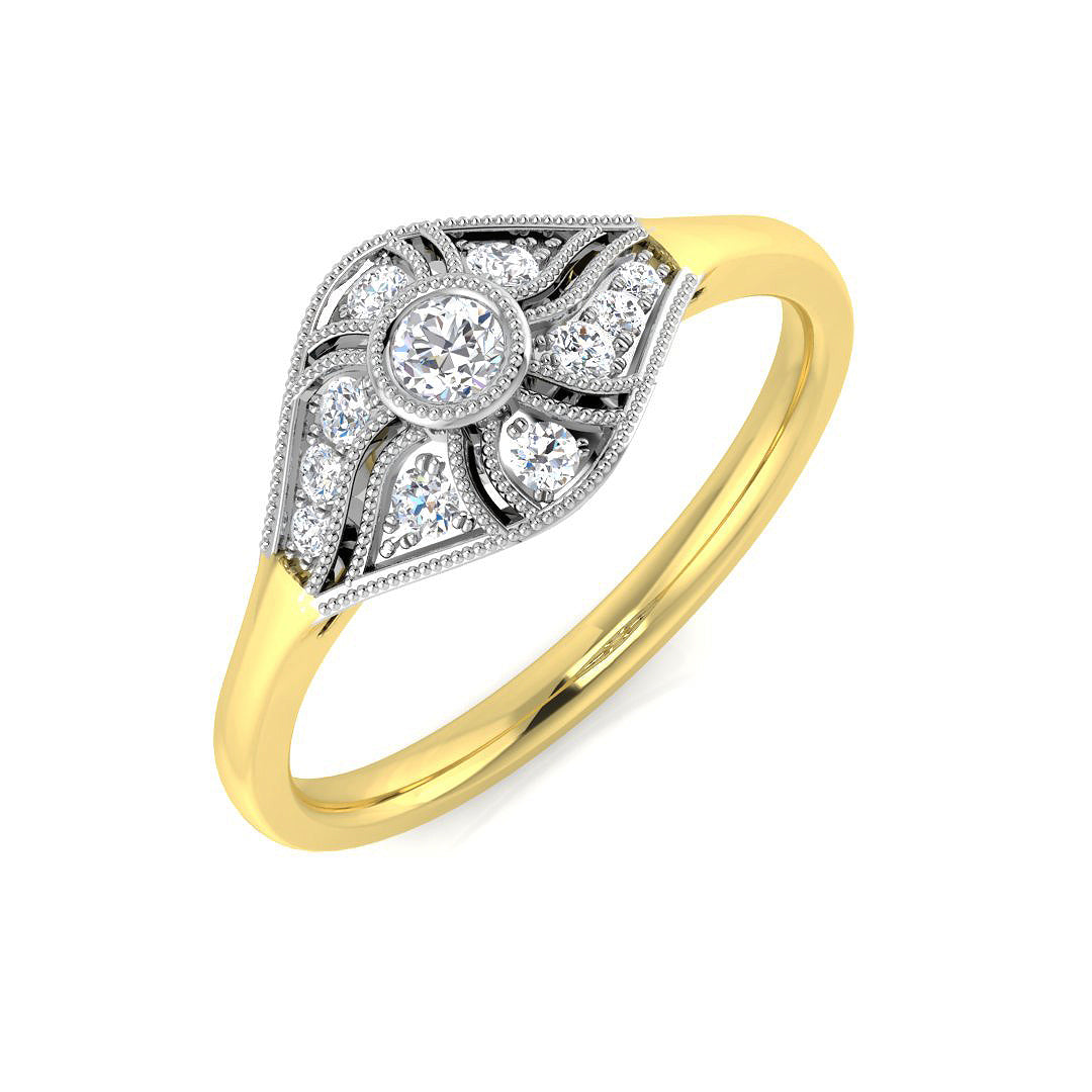 0.33ct Lab Diamond Art Deco Vintage Floral Engagement Ring in 10K/14K gold and platinum with certified lab-grown or natural diamonds