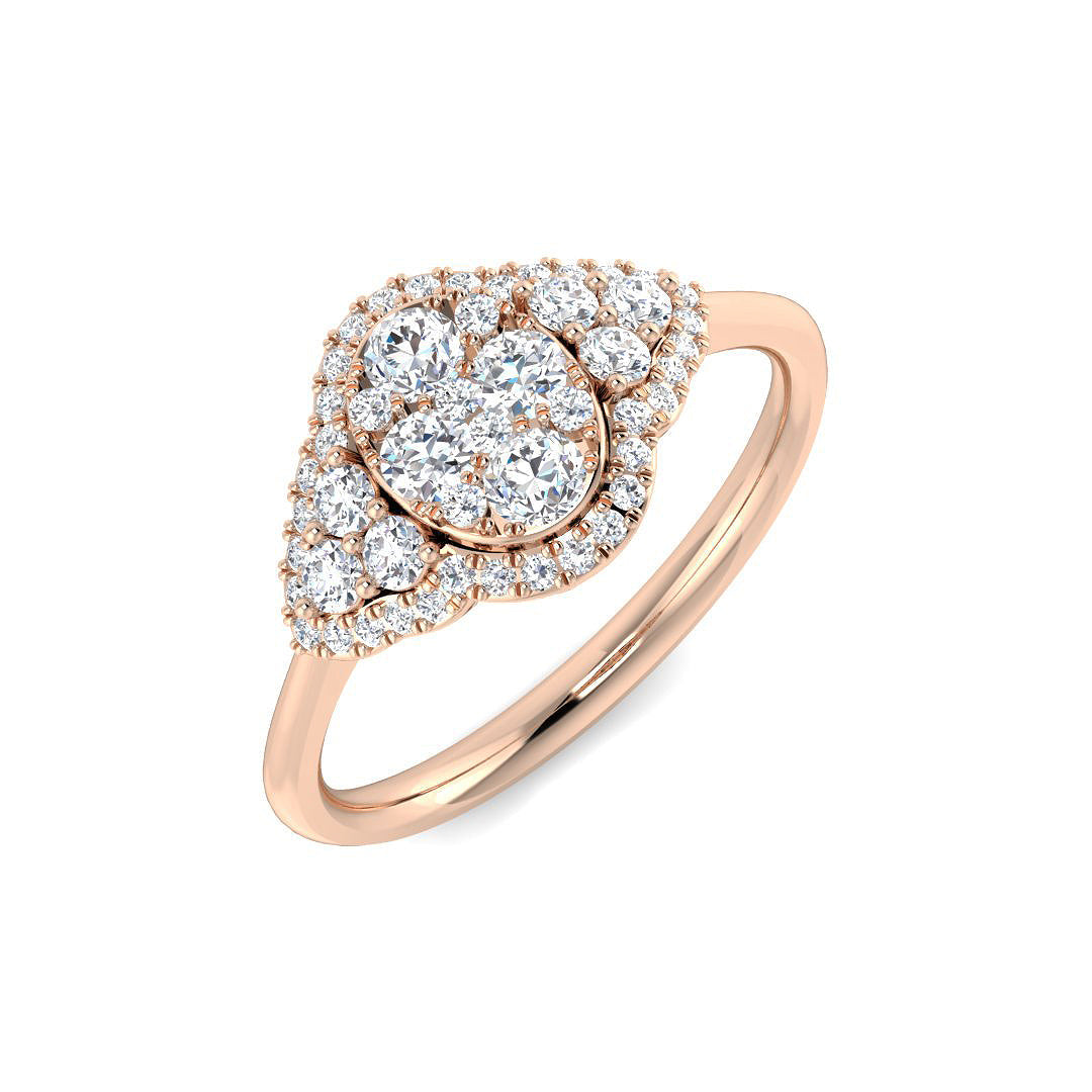 Round Cluster Halo Ring 0.5ct in 10K/14K gold and platinum with certified lab-grown or natural diamonds