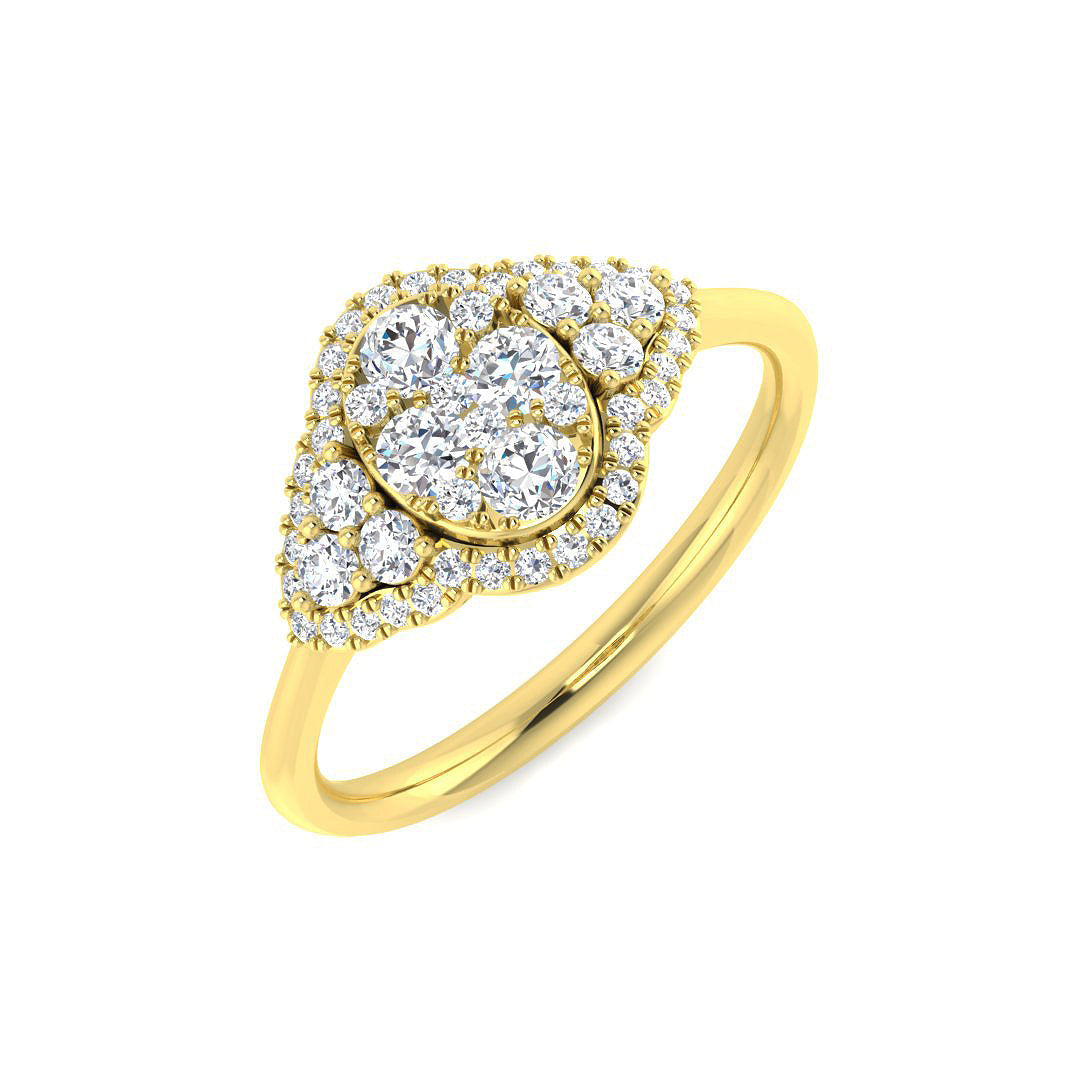 Round Cluster Halo Ring 0.5ct in 10K/14K gold and platinum with certified lab-grown or natural diamonds