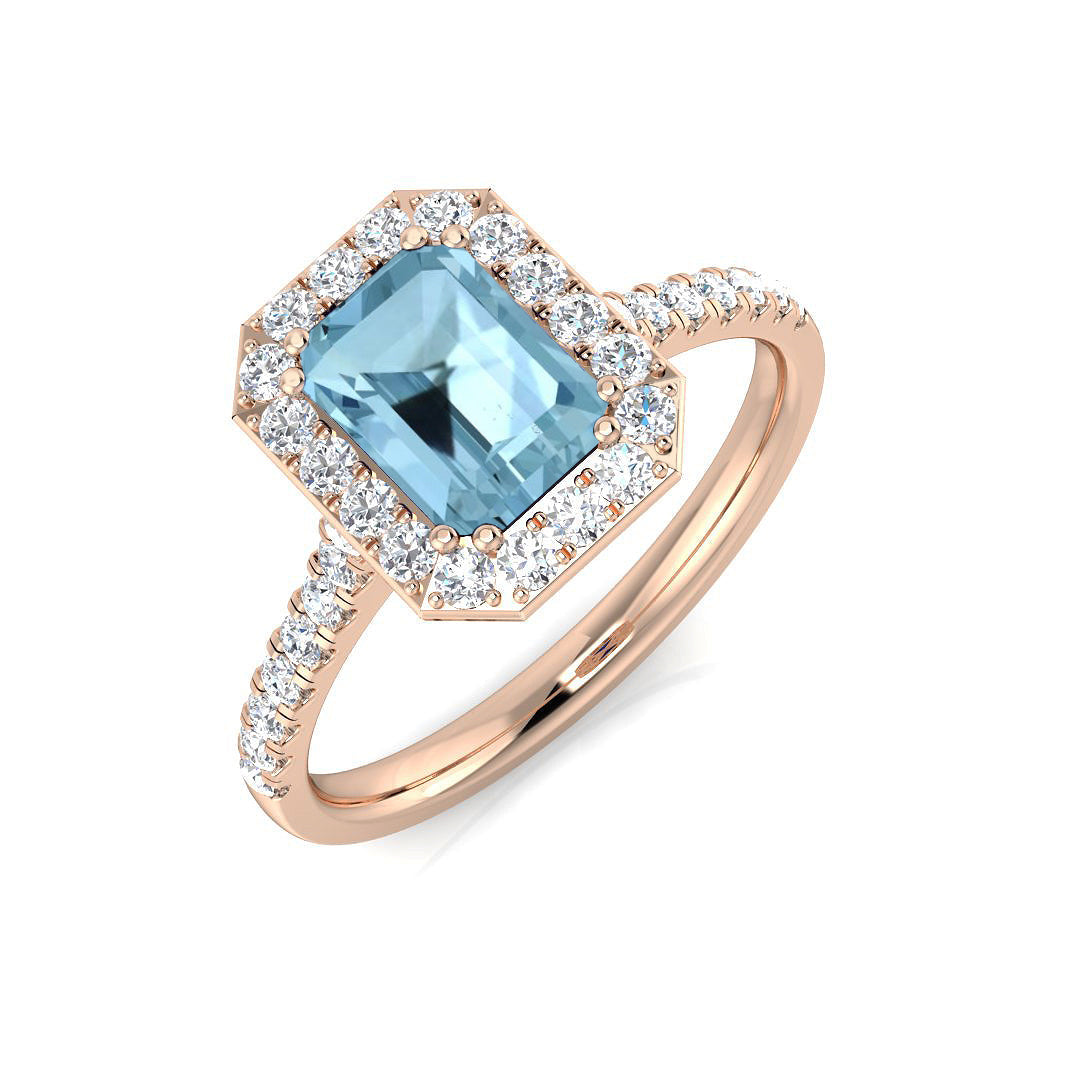 Blue Topaz Halo Diamond Engagement Ring in 10K/14K gold and platinum with certified lab-grown or natural diamonds
