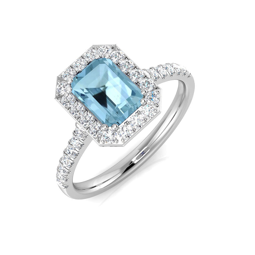 Blue Topaz Halo Diamond Engagement Ring in 10K/14K gold and platinum with certified lab-grown or natural diamonds