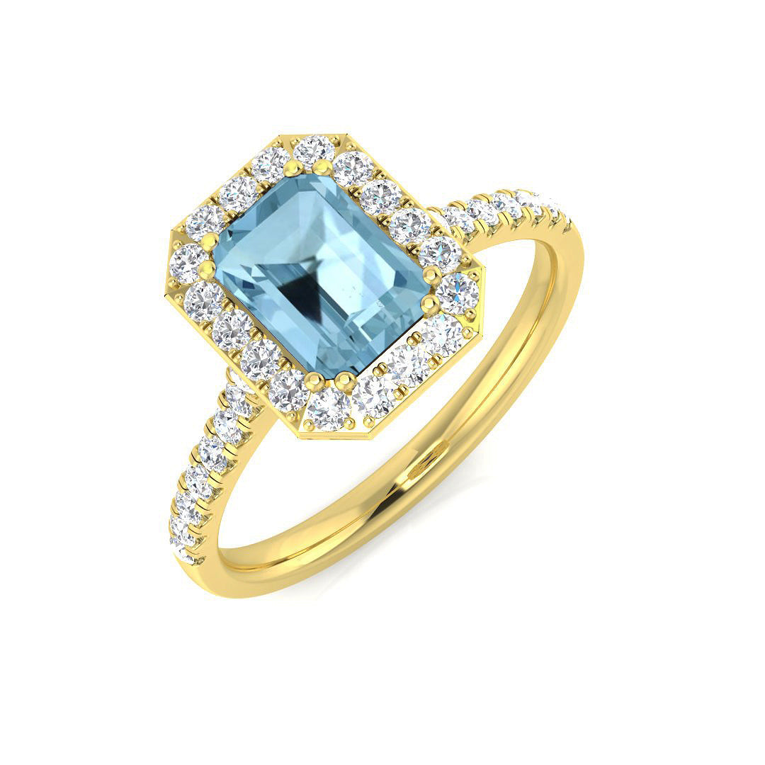 Blue Topaz Halo Diamond Engagement Ring in 10K/14K gold and platinum with certified lab-grown or natural diamonds