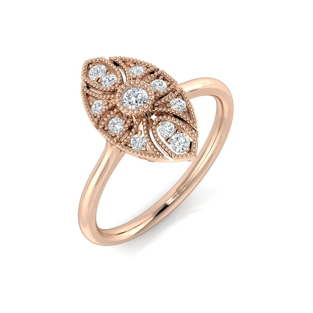 Lab-Grown Art Deco Floral Style Round Diamond Vintage Ring 0.20ct in 10K/14K gold and platinum with certified lab-grown or natural diamonds