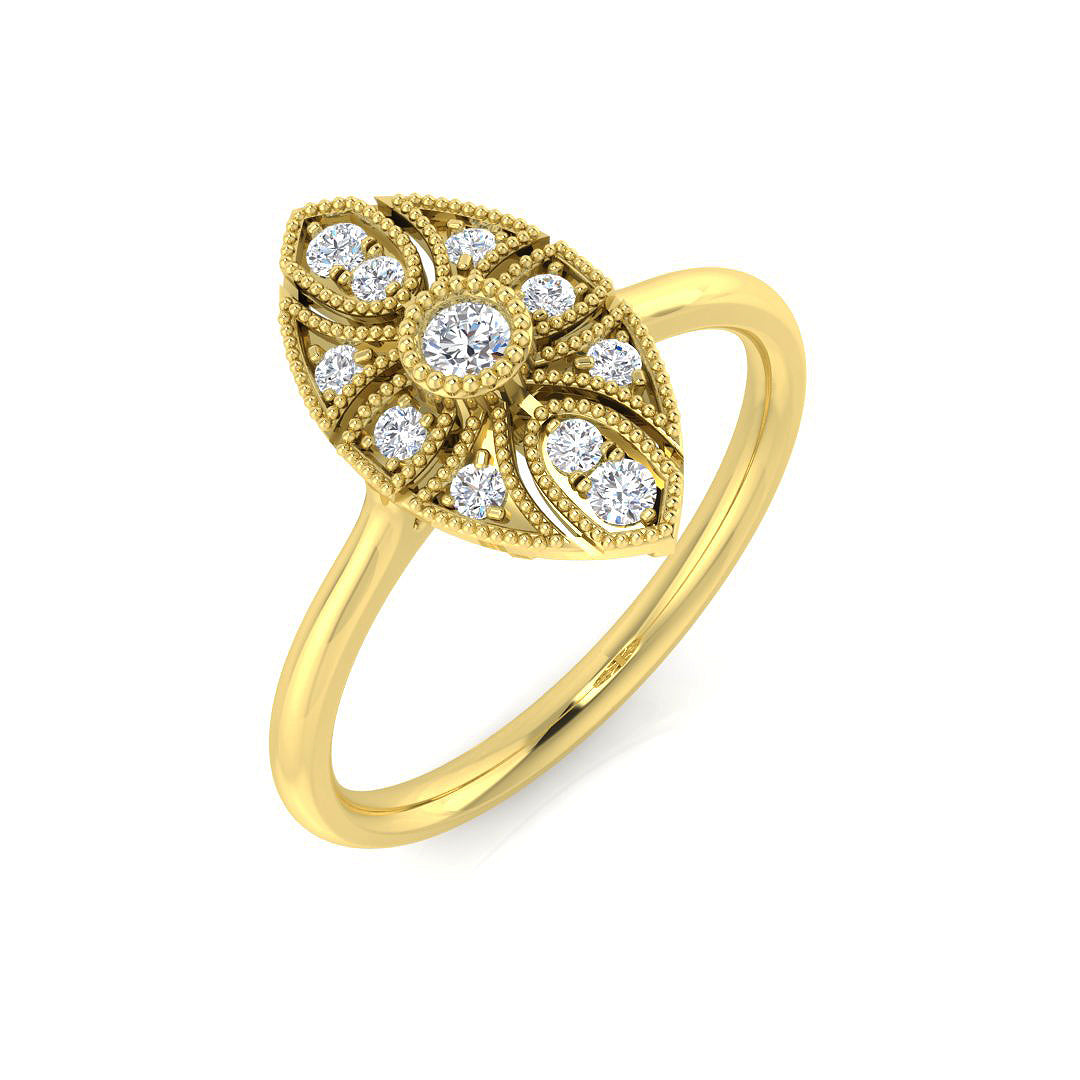 Lab-Grown Art Deco Floral Style Round Diamond Vintage Ring 0.20ct in 10K/14K gold and platinum with certified lab-grown or natural diamonds