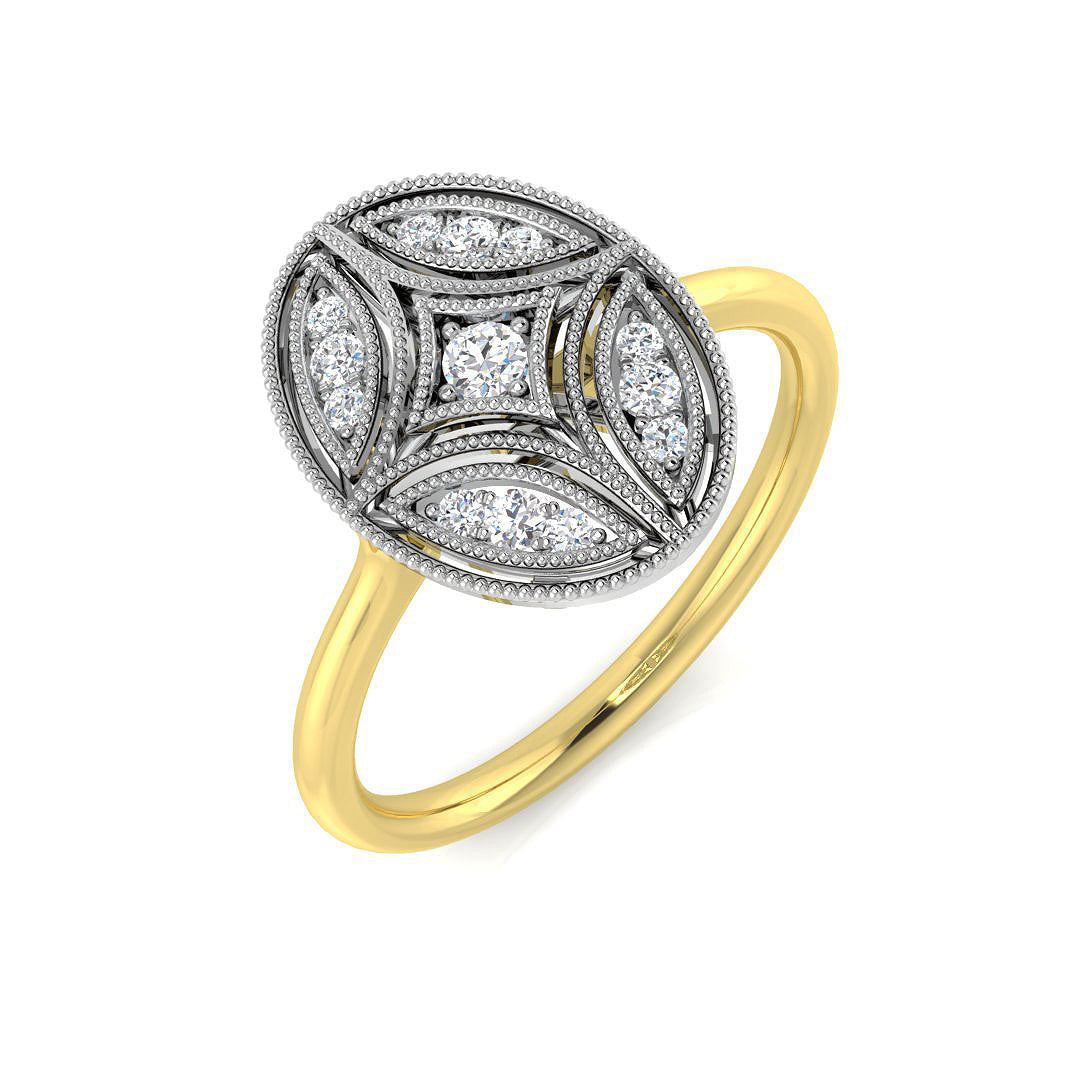 Diamond Cabterbury Vintage Ring in 10K/14K gold and platinum with certified lab-grown or natural diamonds