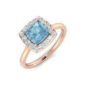Aquamarine Halo Ring with Pave Diamonds in Gold & in 10K/14K gold and platinum with certified lab-grown or natural diamonds