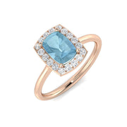 Solitaire Aquamarine Halo Engagement Ring with Diamonds - UK Made in 10K/14K gold and platinum with certified lab-grown or natural diamonds