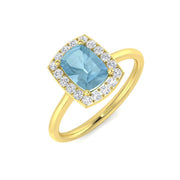 Solitaire Aquamarine Halo Engagement Ring with Diamonds - UK Made in 10K/14K gold and platinum with certified lab-grown or natural diamonds
