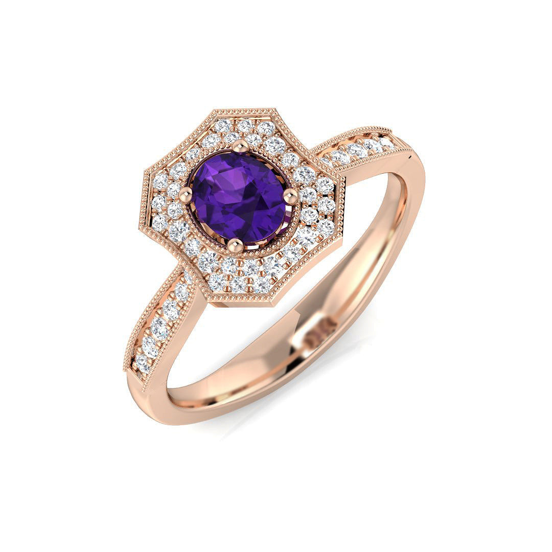 Amethyst Engagement Ring in 10K/14K gold and platinum with certified lab-grown or natural diamonds