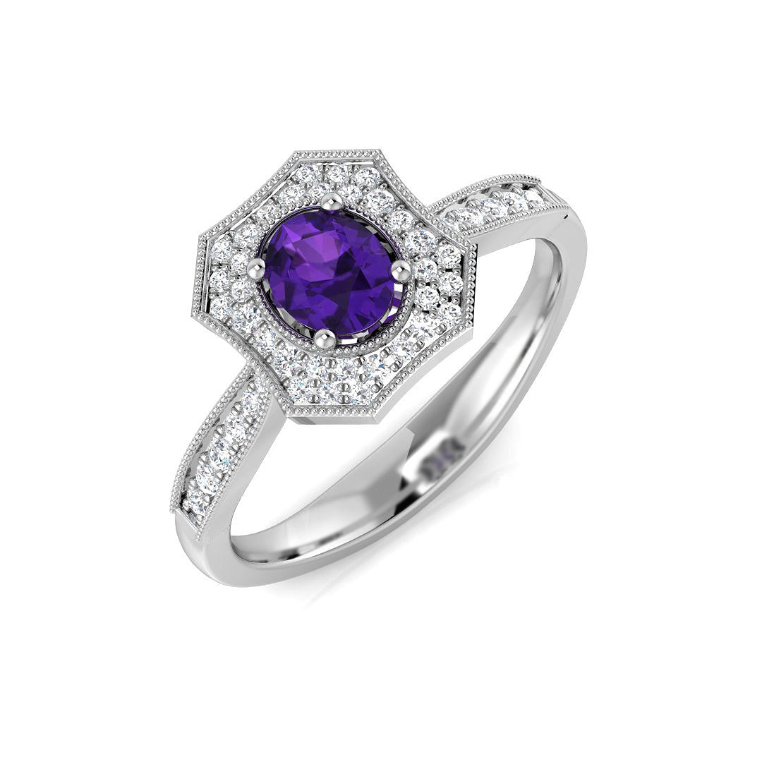 Amethyst Engagement Ring in 10K/14K gold and platinum with certified lab-grown or natural diamonds