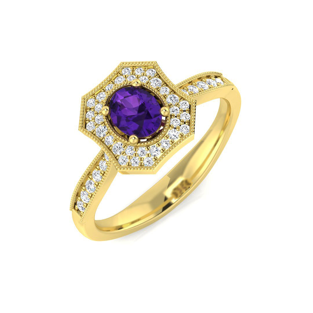 Amethyst Engagement Ring in 10K/14K gold and platinum with certified lab-grown or natural diamonds