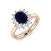 Blue Sapphire Cluster Ring Studded with Round Natural Diamond in 10K/14K gold and platinum with certified lab-grown or natural diamonds