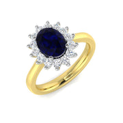 Blue Sapphire Cluster Ring Studded with Round Natural Diamond in 10K/14K gold and platinum with certified lab-grown or natural diamonds