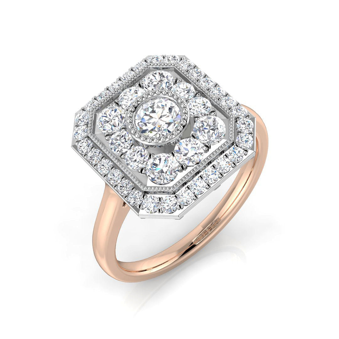 Art Deco Double Halo Diamond Octagon Vintage Ring in 10K/14K gold and platinum with certified lab-grown or natural diamonds
