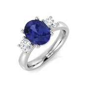 Tanzanite Three Stone Ring with Side Round Diamonds - Trilogy Ring in 10K/14K gold and platinum with certified lab-grown or natural diamonds