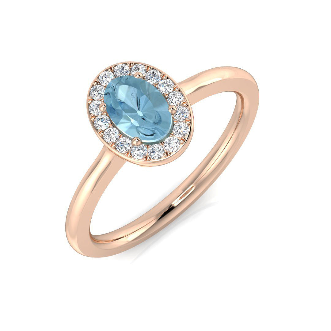 Aquamarine Gemstone Halo Ring with Natural Diamonds in 10K/14K gold and platinum with certified lab-grown or natural diamonds