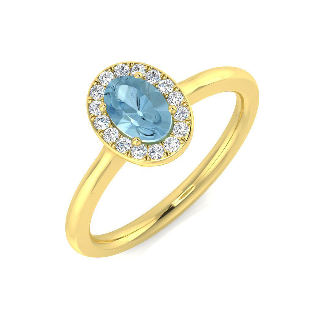 Aquamarine Gemstone Halo Ring with Natural Diamonds in 10K/14K gold and platinum with certified lab-grown or natural diamonds