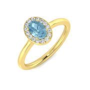 Aquamarine Gemstone Halo Ring with Natural Diamonds in 10K/14K gold and platinum with certified lab-grown or natural diamonds