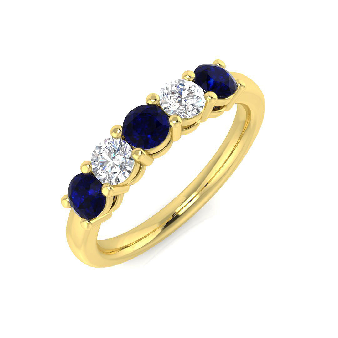 Blue Sapphire 5 Stone Ring with Natural Round Diamond Ring in 10K/14K gold and platinum with certified lab-grown or natural diamonds