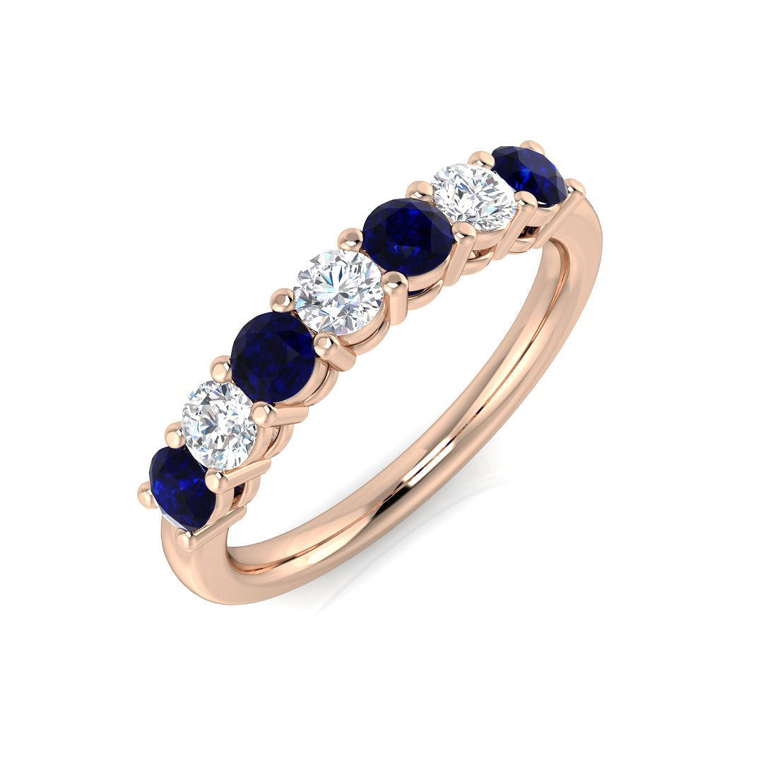 Round Blue Sapphire 7 Stone Ring with Diamond Accents in 10K/14K gold and platinum with certified lab-grown or natural diamonds