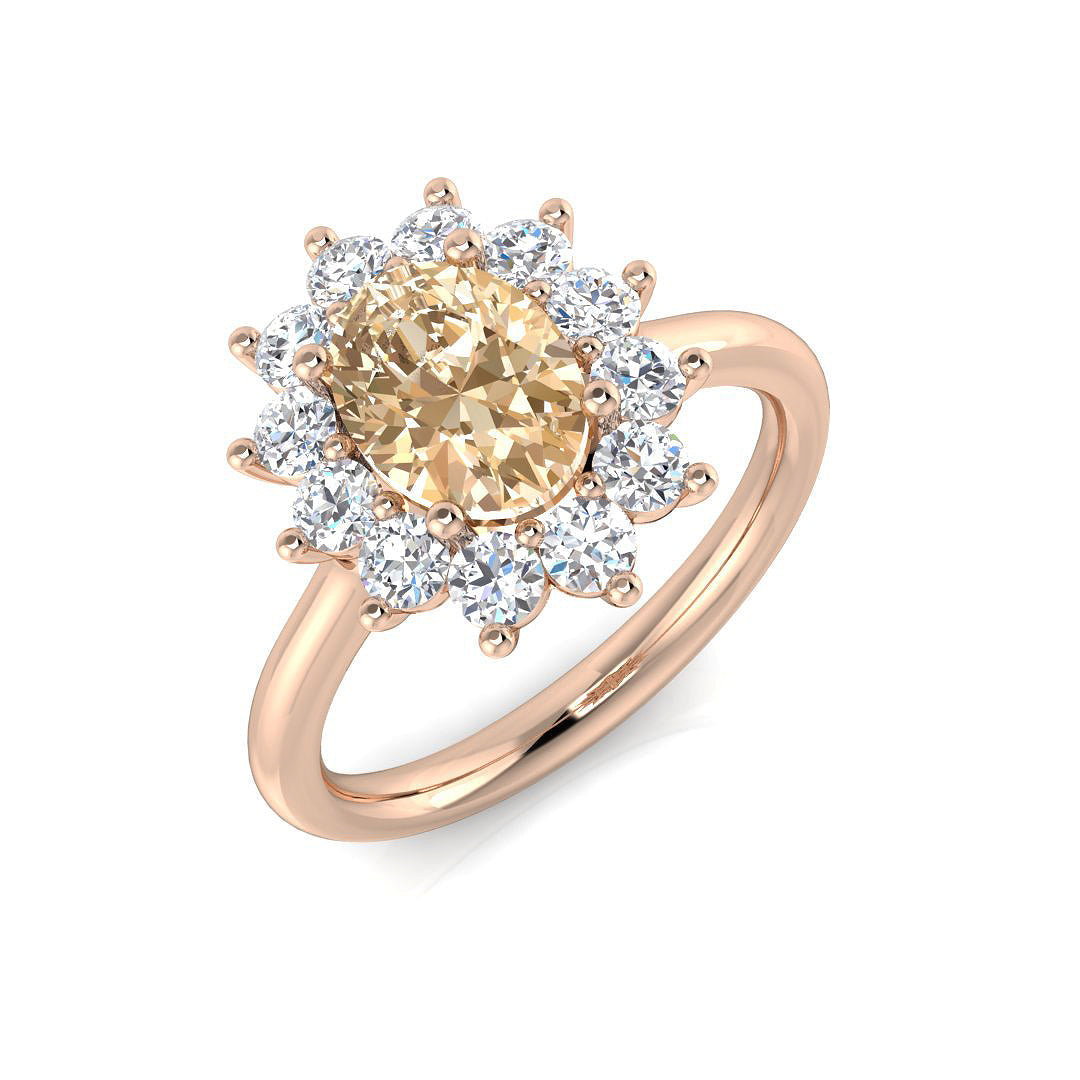 Champagne Diamond Halo Engagement Ring in 10K/14K gold and platinum with certified lab-grown or natural diamonds