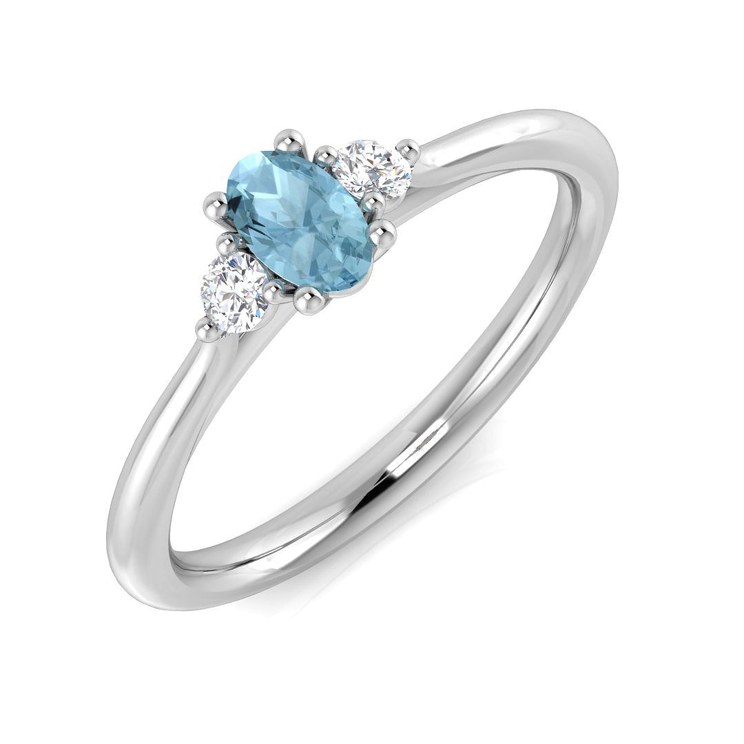 Oval Cut Aquamarine Ring with Diamond Side Stones in 10K/14K gold and platinum with certified lab-grown or natural diamonds