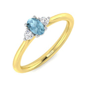 Oval Cut Aquamarine Ring with Diamond Side Stones in 10K/14K gold and platinum with certified lab-grown or natural diamonds