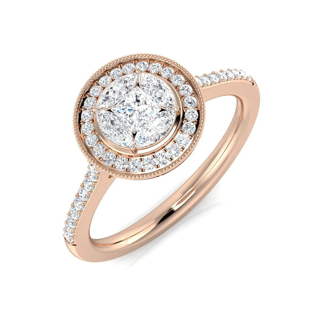 Princess & Marquise Halo Diamond Ring 0.50ct in 10K/14K gold and platinum with certified lab-grown or natural diamonds
