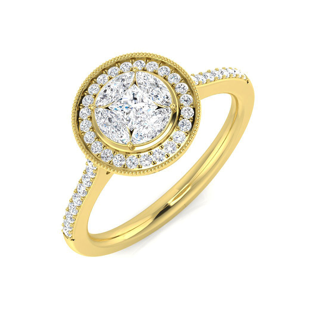 Princess & Marquise Halo Diamond Ring 0.50ct in 10K/14K gold and platinum with certified lab-grown or natural diamonds