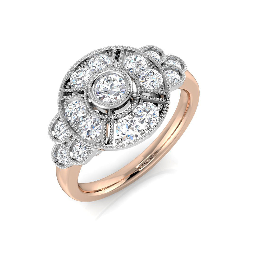 Vintage Halo Diamond Ring in 10K/14K gold and platinum with certified lab-grown or natural diamonds