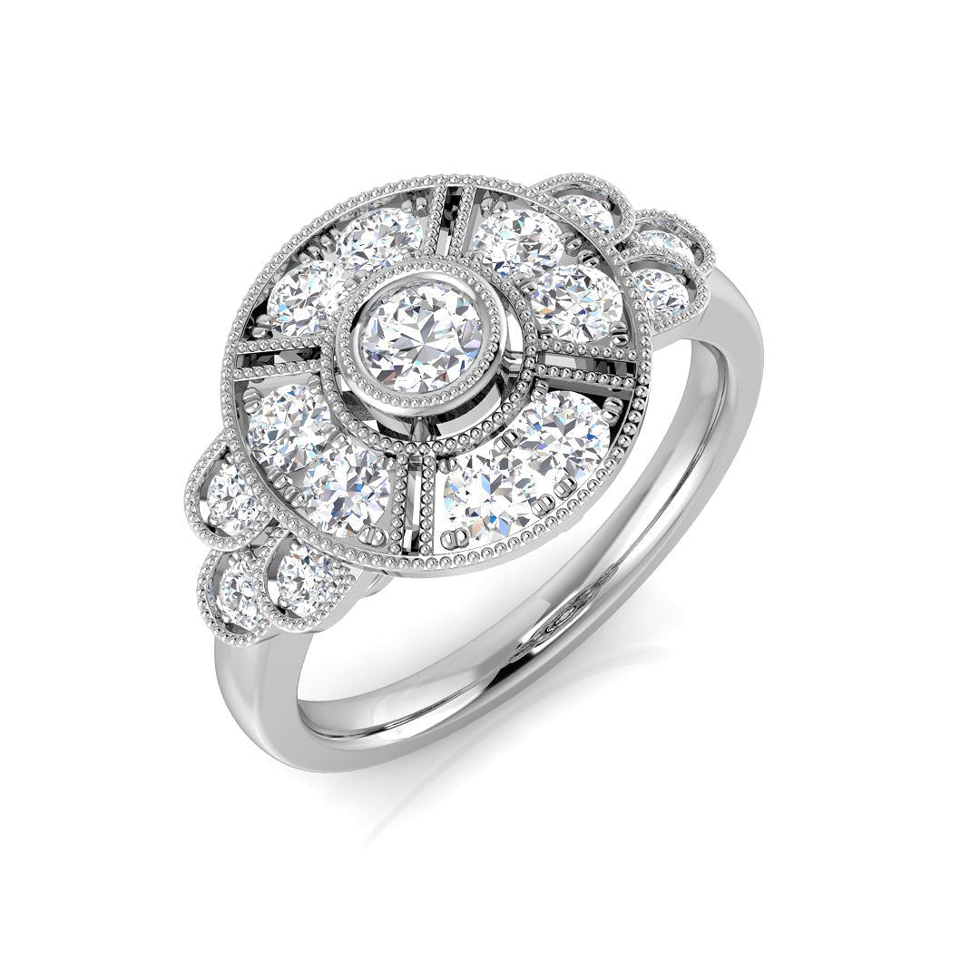 Vintage Halo Diamond Ring in 10K/14K gold and platinum with certified lab-grown or natural diamonds