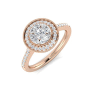 Princess Cut Diamond Halo Ring with Marquise & Round Stones 0.75ct in 10K/14K gold and platinum with certified lab-grown or natural diamonds