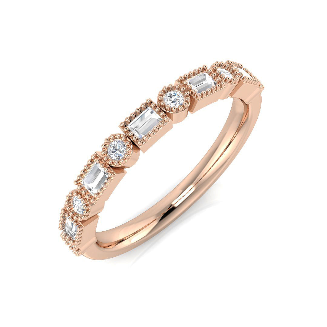 0.33Ct Round Diamond Milgrain setting Half Eternity Ring in 10K/14K gold and platinum with certified lab-grown or natural diamonds