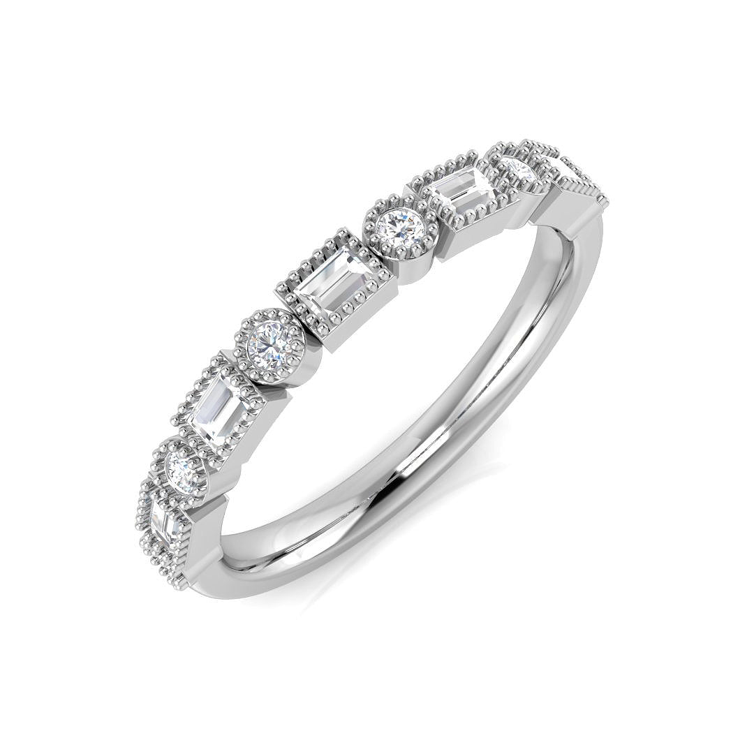 0.33Ct Round Diamond Milgrain setting Half Eternity Ring in 10K/14K gold and platinum with certified lab-grown or natural diamonds