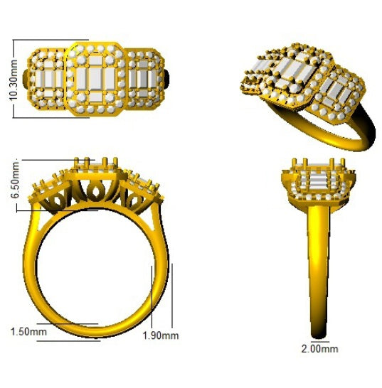 Baguette & Round Diamond Halo Style Engagement Ring In 0.50ct - 2.25ct in 10K/14K gold and platinum with certified lab-grown or natural diamonds