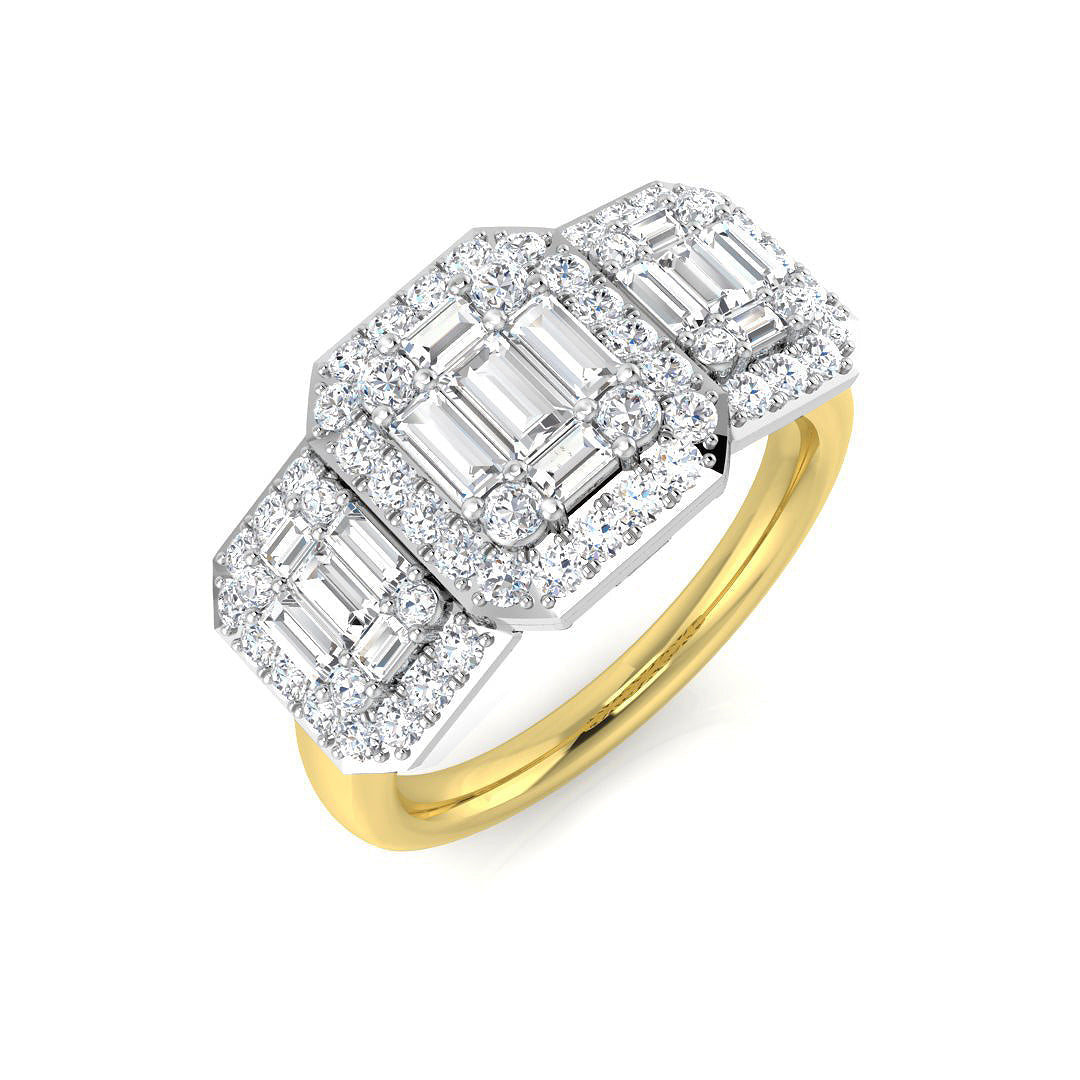 Baguette & Round Diamond Halo Style Engagement Ring In 0.50ct - 2.25ct in 10K/14K gold and platinum with certified lab-grown or natural diamonds