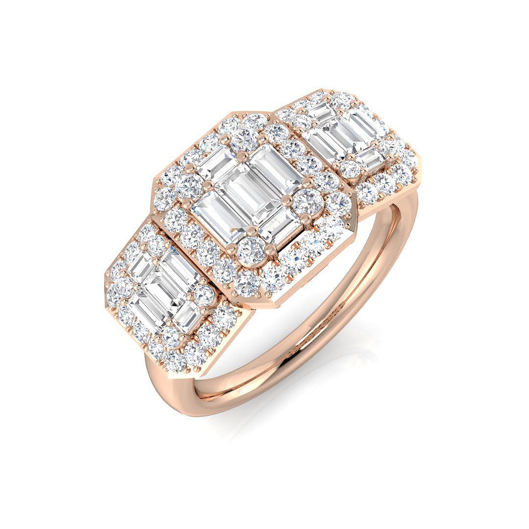 Baguette & Round Diamond Halo Style Engagement Ring In 0.50ct - 2.25ct in 10K/14K gold and platinum with certified lab-grown or natural diamonds