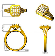 Baguette & Round Diamond Halo Style Ring with Milgrain Detail in 10K/14K gold and platinum with certified lab-grown or natural diamonds