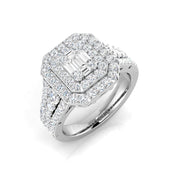 Baguette & Round Diamond Double Halo Ring 1.25ct in 10K/14K gold and platinum with certified lab-grown or natural diamonds
